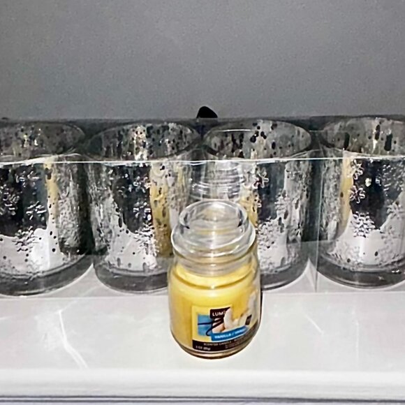 Silver Mercury Glass Tumblers approx 8 oz Candle Holder Drinks Decor Snowflakes - Picture 5 of 7